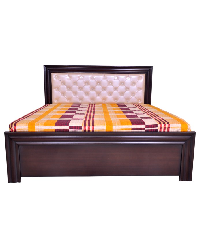 Espresso Double Bed With Storage Boxes And Cream Cushion
